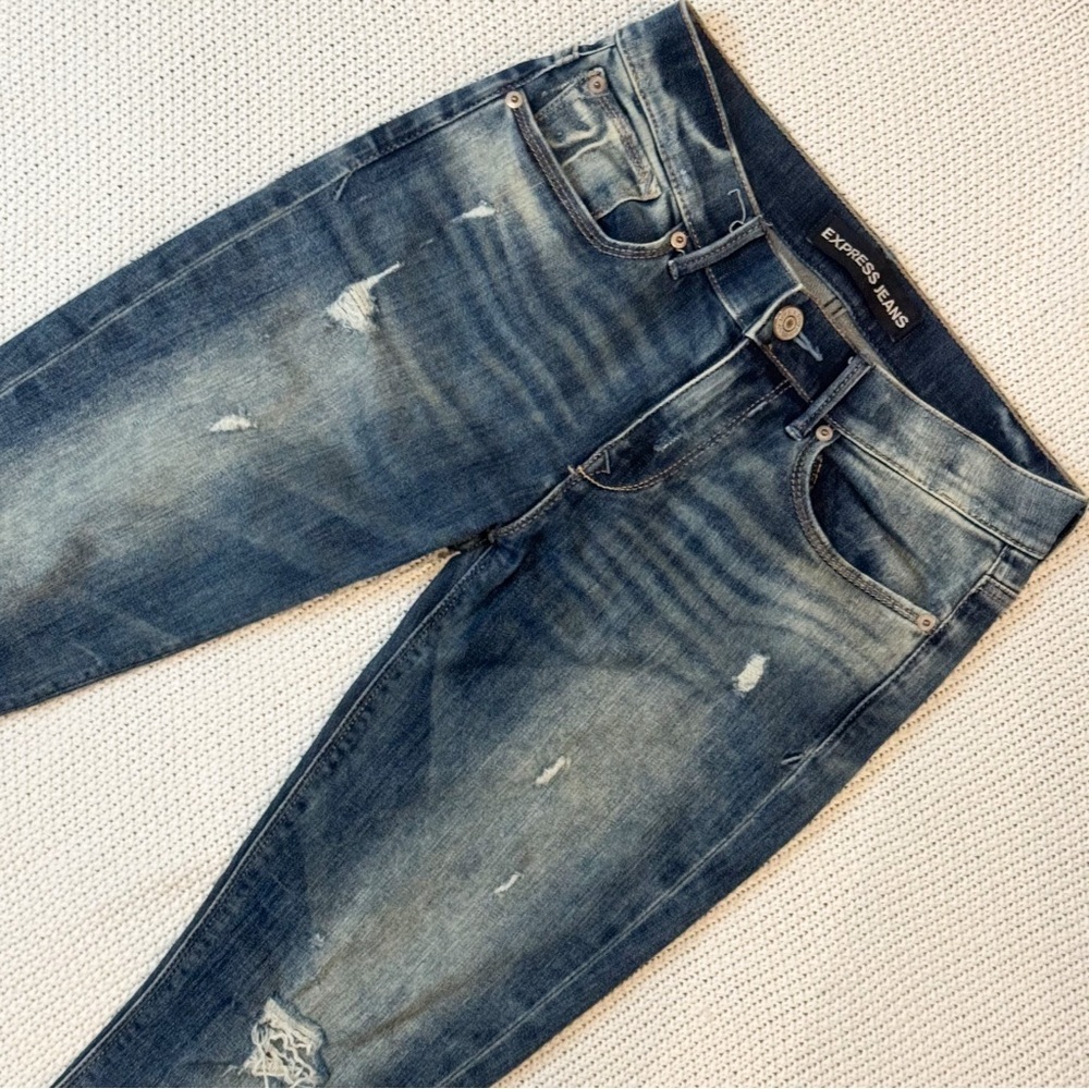 Express Women's Distressed Blue Skinny Jeans - Picture 3 of 6